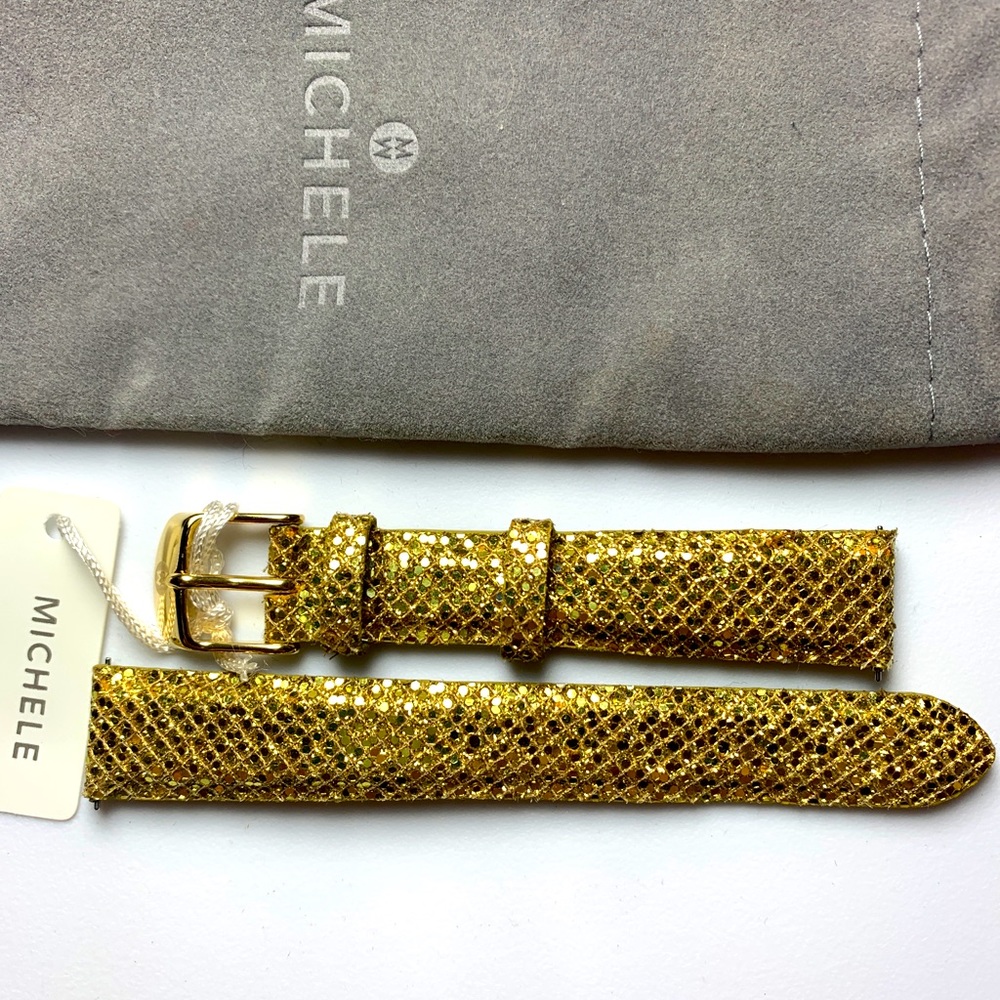 NWT Michele 16 Leather Gold Sparkle Watch Band